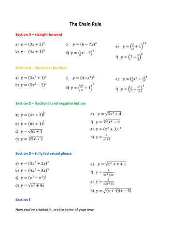 Chain Rule Worksheet Math 1500