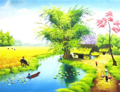 Tranh phong cảnh quê hương đẹp nhất | Art village, Landscape paintings, Beauty paintings