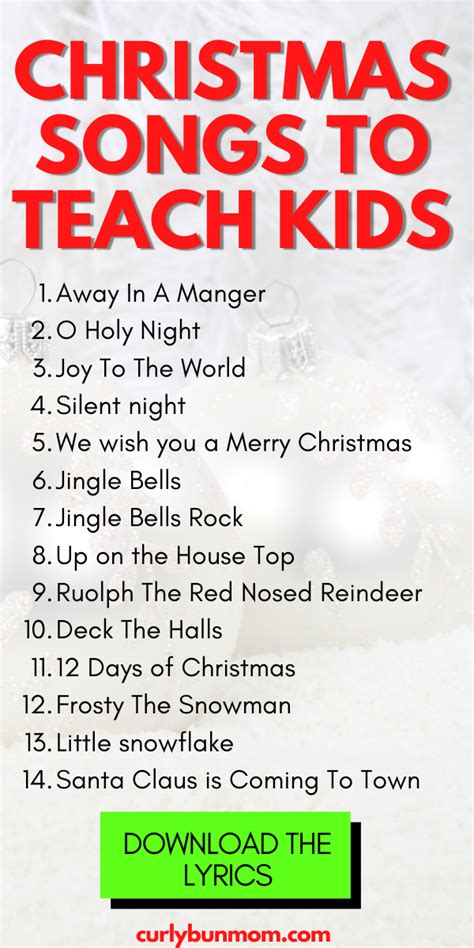 Christmas Songs With Lyrics For Kids - FREE PRINTABLE | Christmas songs for kids, Kids songs ...