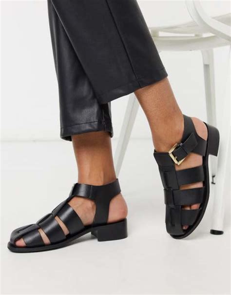 ASRA Sammy fisherman sandals in black leather | ASOS