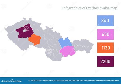 Infographics of Czechoslovakia Map, Individual Regions Stock Vector - Illustration of color ...