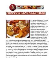 PRODUCT- UNLI WINGS.pdf - PRODUCT: WENG UNLI WINGS Unli wings foods are one of those businesses ...