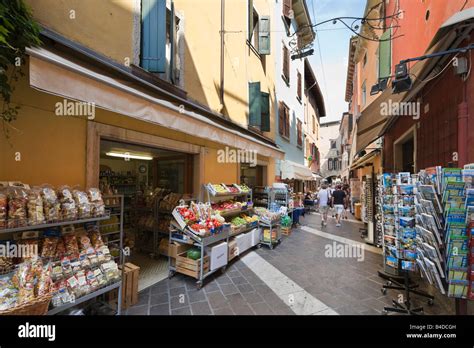 Shopping street in the centre of the old town, Garda, Lake Garda, Italy ...