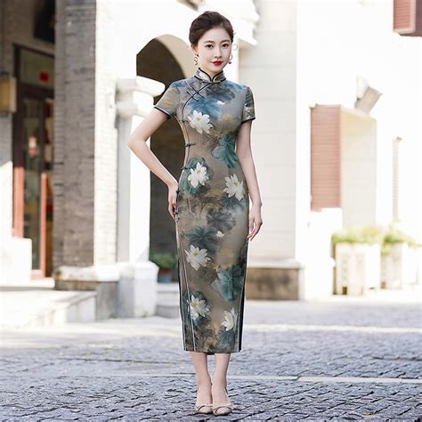 Modern Chinese Dress China Cheongsam Silk Qipao Lotus - Etsy