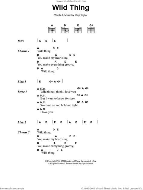 Wild Thing sheet music for guitar (chords) (PDF) v3