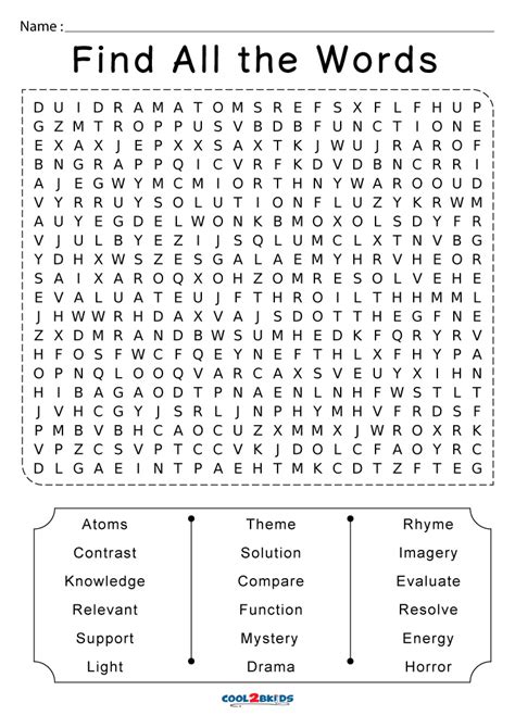 Printable 7th Grade Word Search