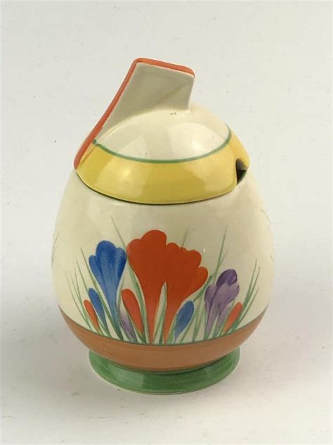 Clarice Cliff CROCUS pattern Daffodil shape preserve pot. Art Deco, circa 1933.