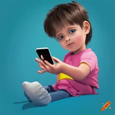 Young child using a smartphone on Craiyon