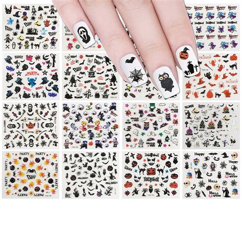 24 Sheets Halloween Nail Sticker Set Nail Art Set Ghost Stickers Bat N ...