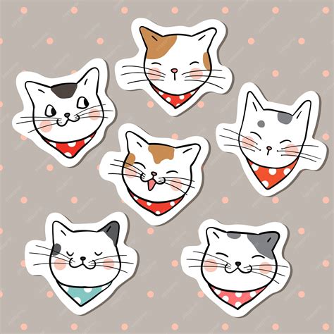 Premium Vector | Collection sticker head of funny cat