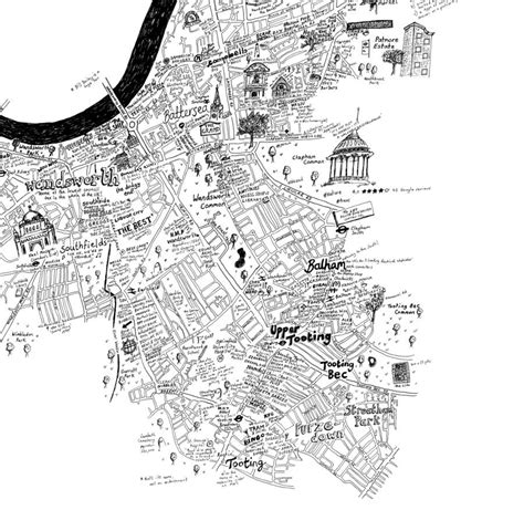 Wandsworth Hand Drawn London Map Print By Lovely Jojo's ...