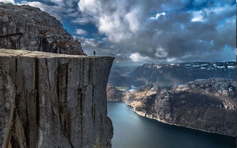 nature, Landscape, Fjord, Alone, Cliff, Mountain, Norway, Preikestolen ...