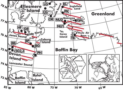 Map showing the location of the Thule (Greenland) and Devon Island... | Download Scientific Diagram