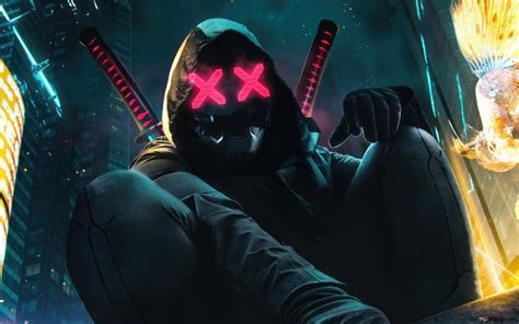 Cyberpunk ninja wearing mask 4K wallpaper download