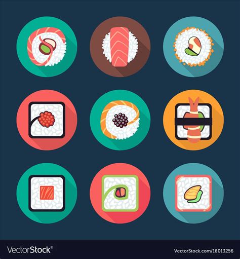 Sushi and rolls icons vector image on VectorStock | Sushi, Vector free, Vector images