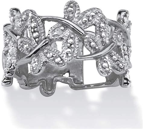 Seta Jewelry Platinum-Plated Genuine Diamond Accent Butterfly Band Ring | Solitaire diamond ...