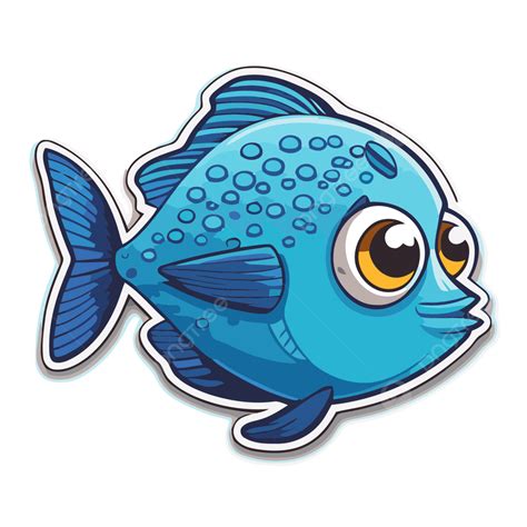 Blue Cartoon Fish Sticker On A White Background Vector Clipart, Fish ...