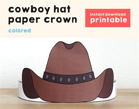 Cowboy Hat Paper Crown Party Printable Kids Craft Wild West - Etsy