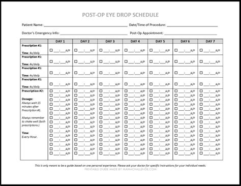 Printable Eye Drop Schedule Template - Printable Templates