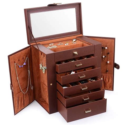 Jewelry Box Organizer Functional Huge Lockable Leather Jewelry Storage Case For Women Girl Ring ...