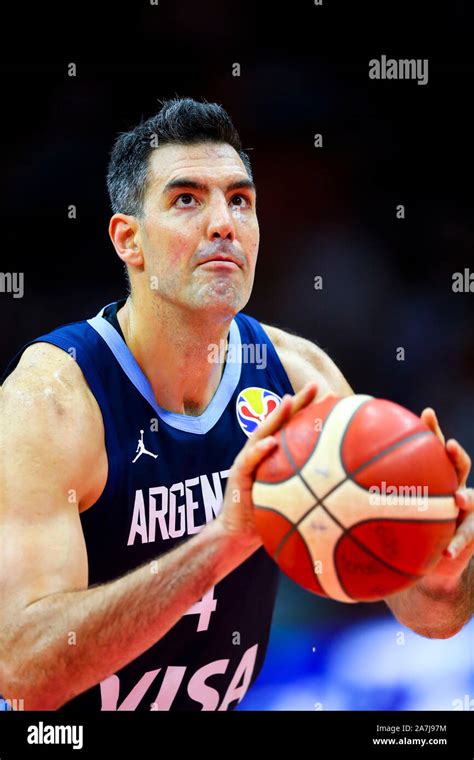 Argentine professional basketball player Luis Scola of Argentina National Basketball Team, jumps ...