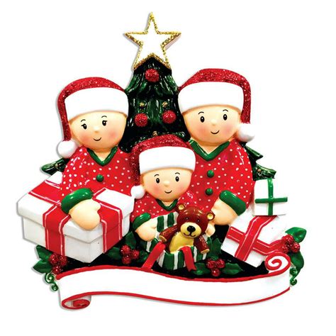 Family Series Opening presents Family of 3 Personalized Christmas Ornament DO-IT-YOURSELF ...