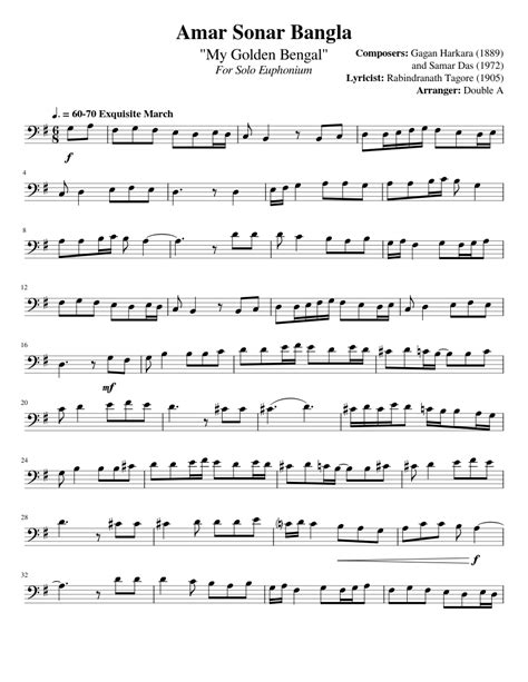 Amar Sonar Bangla- For Solo Euphonium Sheet music for Euphonium (Solo ...