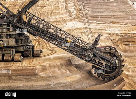 Large bucket wheel excavator mining machine at work in a brown coal ...