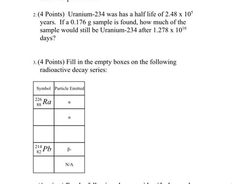 Solved 2. (4 Points) Uranium-234 was has a half life of 2.48 | Chegg.com