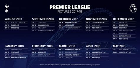 Tottenham Hotspur 2017-18 fixtures in Premier League