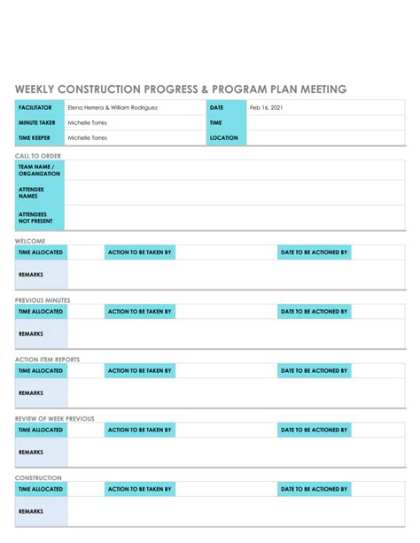 Weekly Construction Meeting Template