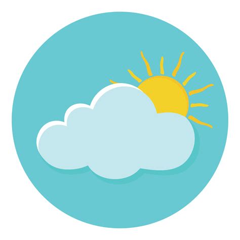 Flat sun behind cloud over blue sky weather icon clipart in animated cartoon vector illustration ...