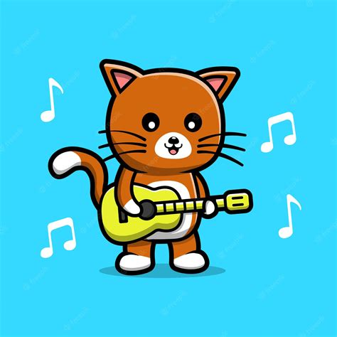 Premium Vector | Cute cat playing guitar cartoon illustration