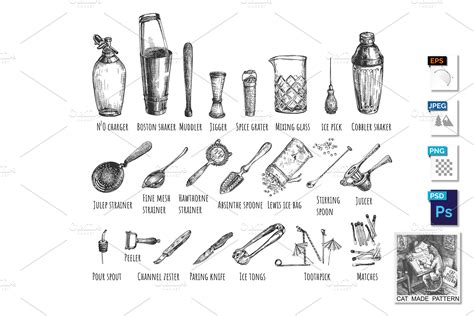 Bartender equipment and tools set | Illustrations ~ Creative Market