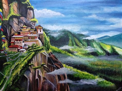 Buy The Majestic Tiger's Nest ( Taksang Monastery Bhutan) Handmade Painting by KYAMELIYA MANDAL ...