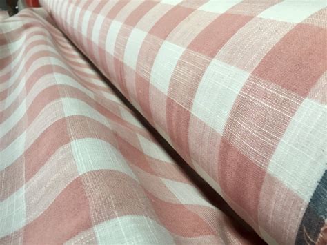 Pink & White Checks Gingham Linen Checked Linen Fabric Plaid Material Buffalo Check Cotton Yarn ...