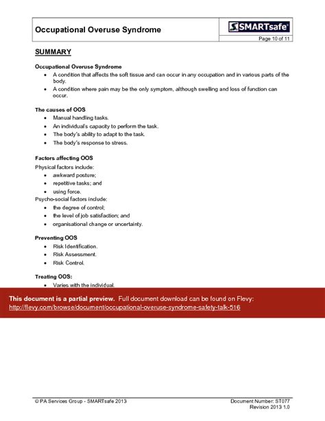 Occupational Overuse Syndrome - Safety Talk (18-page PDF document) | Flevy