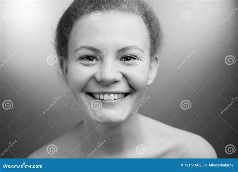 Black and White Portrait. Laughing Girl Seen Something Interesting Stock Image - Image of fluffy ...