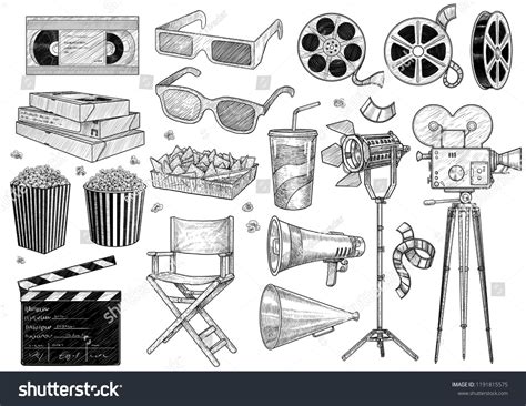 Cinema, movie, collection illustration, drawing, engraving, ink, line art, vector #Ad , #ad, # ...