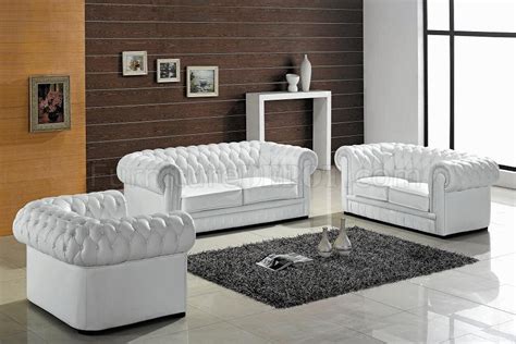 Ultra Modern 3PC Living Room Set Leather Paris White