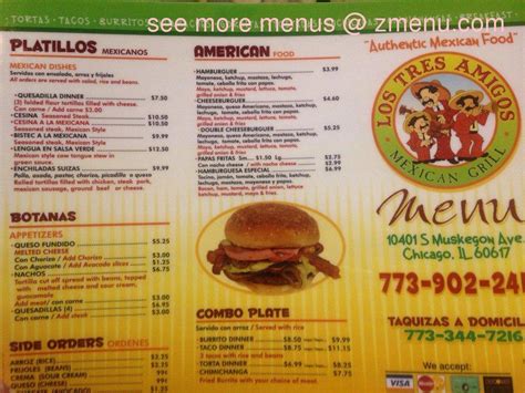 Online Menu of Los Tres Amigos Mexican Grill Restaurant, Chicago, Illinois, 60617 - Zmenu