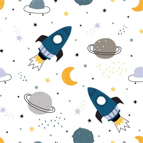 Space background illustration with stars and rockets Seamless vector ...