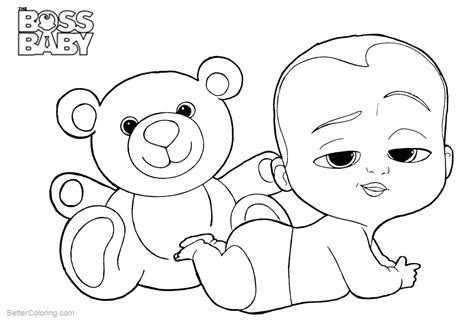 Boss Baby Coloring Pages with His Bear - Free Printable Coloring Pages