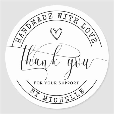 Handmade With Love thank you Sticker | Zazzle | Thank you stickers ...