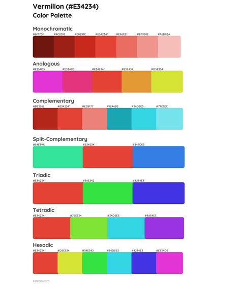 Vermilion color palettes - colorxs.com