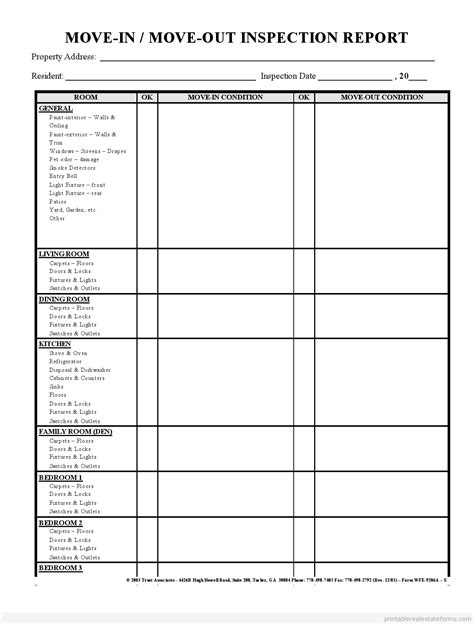 Move-In Move-Out Inspection » Printable Real Estate Forms