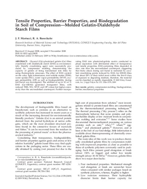 (PDF) Tensile properties, barrier properties, and biodegradation in soil of compression-Molded ...