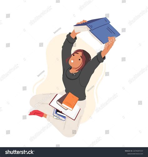 Student Girl Sitting Pile Books Engrossed Stock Vector (Royalty Free ...