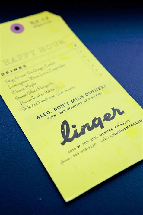 linger, bar menu, denver | Happy hour menu, Menu design, Restaurant branding