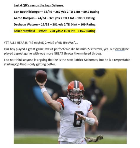 Last 4 QB stats vs the Jags... : r/Browns